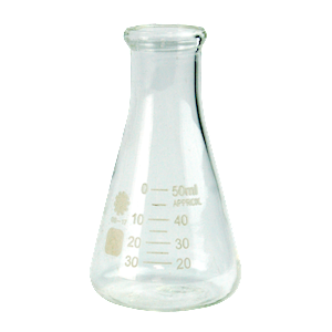 Lincon Erlenmeyer Conical Flask, 50ml, Narrow Neck, 22mm Neck Diameter, Borosilicate Glass, Graduated, 2/Box Box