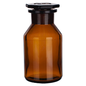 Simax Laboratory Reagent Bottle, 500ml, Wide Mouth, with Glass Stopper, 45/27 Socket Joint, Amber, Borosilicate Glass, Each Each
