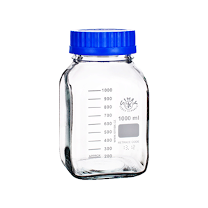 Simax Reagent Bottle, GL80, Blue Polypropylene Cap and Blue Outlet Ring, 1L, Each Each
