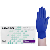 Lincon Nitrile Examination Gloves, ASTM Standard, Powder Free, EN374, Small, Cobalt Blue, HACCP Grade, 200 Pieces/Box 2000/Carton Carton