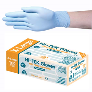 Ni-Tek Nitrile Premium Examination Gloves, AS NZ Standard, Powder Free, EN374, Large, Blue, HACCP Grade, 100/Box Box