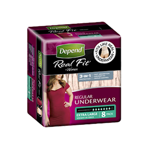 Depend Real Fit Regular Underwear for Women, 610ml, 122-162cm, Extra Large Waist, Nude, 8/Pack Pack