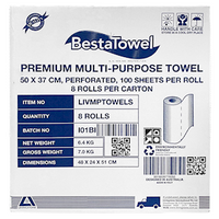 Bestatowel Premium Multi-Purpose Towel, 50 x 37cm, Perforated, HACCP Certified, Made in Europe, Medium, 100 Sheets/Roll, 8 Rolls/Carton