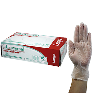 Universal Vinyl Gloves, Recyclable, 5.5g, Powder Free, Large, Blue, HACCP Grade, 100/Box Box