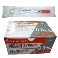 Terumo Insulin Syringes, 0.5ml, with Needle 27 Gauge x 0.5 Inch, 13mm, Sterile, 100 Pieces/Box Box