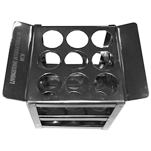 Test Tube Stand, Square, 9 Holes, 18mm Diameter Holes, Stainless Steel, Each