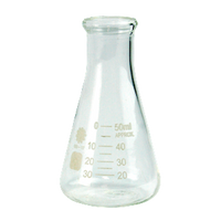 Lincon Erlenmeyer Conical Flask, 50ml, Narrow Neck, 22mm Neck Diameter, Borosilicate Glass, Graduated, 2/Box Box
