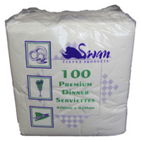 Swan Premium Dinner 1/4 Fold Serviette Napkins, 2-Ply, 40 x 40cm, White, 1000 Sheets/Carton