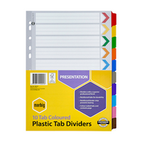 Marbig Reinforced Manilla Divider, A4, 10 Tab, Assorted Colour, Each Set