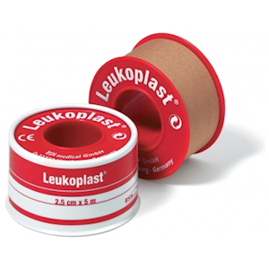 Leukoplast Adhesive Plaster Zinc Oxide Tape, Width: 25mm x Length: 5m, Red Spool, Colour: Tan, Loose Each