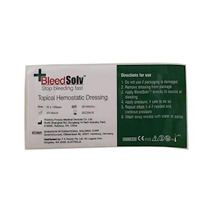 BleedSolv Topical Haemostatic Gauze Dressing, 5 x 10cm, Sterile, Hypoallergenic, 10 Pieces/Box