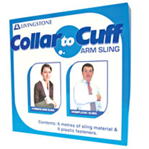 Livingstone Collar to Cuff Arm Sling with Fasteners, 5 cm width, 6 metres/roll, White Each