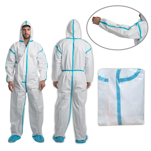 Safeplus Coveralls Protective Suit with Hood, Type 4, 5 6, 63gsm, Medium, White, Microporous, Disposable 1/Pack, 10 Packs/Carton Carton