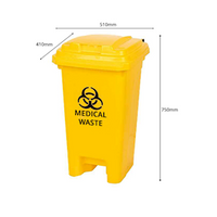 Livingstone Clinical Biohazard Waste Bin, 70 Litre, Hands-Free Foot Pedal Opening, Polypropylene, Yellow, Each