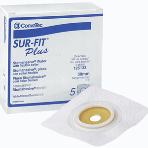 Sur-Fit Plus Stomahesive with Flexible Collar, 38mm, White, 5/Pack Pack