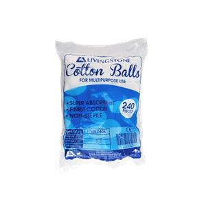Livingstone Cotton Balls with Natural Fibres, Super Absorbent, 0.6 Grams, Non-Sterile, White, 240/Bag, 30 Bags/Carton Carton