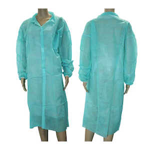 Out of Date Isolation Gown Dust Coat Long Sleeve Hook Loop Fastener Button w/Pocket Freesize Nwoven Green Ls Discounted While Stocks last Each