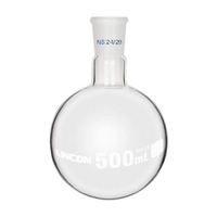 Glassco Flat-Bottom Spherical/Boiling Flask, 500ml, Socket Joint 24/29, Single Medium Neck, Borosilicate Glass, Clear, Each Each