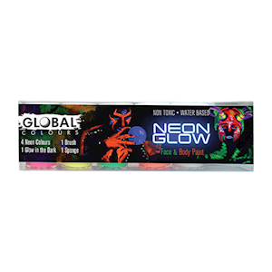 Global Colours Neon Glow UV Face and BodyArt Liquid Paint, 5 Colours/Set Each
