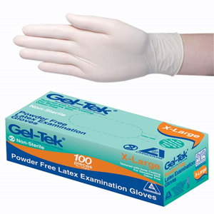 Geltek 40 YEAR ANNIV PROMO Latex Examination Gloves, Powder Free, AS/NZ, Biodegradable, Polymer Coated, Textured, X-Large, Cream, 90/Box Box