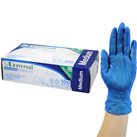 Universal Vinyl Gloves, Recyclable, 5.5g, Powder Free, Large, Blue, HACCP Grade, 100/Box Box