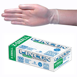 Lincon Vinyl Gloves, Recyclable, 5.5g, Powder Free, Large, Clear, HACCP Grade, 100/Box Box