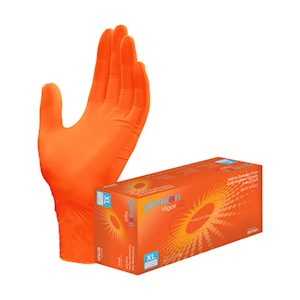 Gloveon Vigor LC Examination Nitrile Gloves, Powder Free, Long Cuff, Large, Orange Colour, 100 Pieces/Box Box