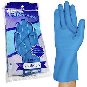 Lincon Silverlined Natural Rubber Gloves, with Silver Lining, Biodegradable, Medium weight, Size 6-6.5, Blue, Unscented, HACCP Grade, Pair Pair