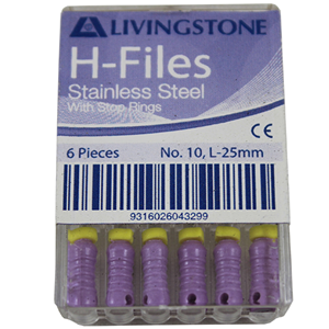 Livingstone H-Files, 25mm, No. 120, Stainless Steel, Colour-Coded, 6/Pack