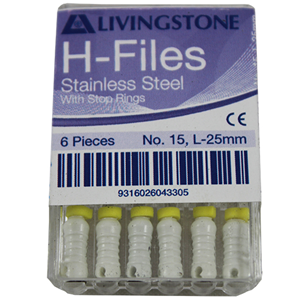 Livingstone H-Files, 25mm, No. 120, Stainless Steel, Colour-Coded, 6/Pack