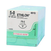 661G Ethilon Nylon Suture, Size 5-0, Length 18", Black Monofilament, FS-2 Needle, Reverse Cutting, Non Absorbable, 12/Box Box