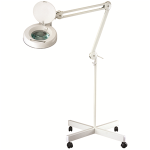 Magnifying Beauty Lamp, Shadowless with LED Cold White Light Bulb, 5 Dioptre with Handle, with Lens Cover, on Mobile Pedestal Floor Stand Carton