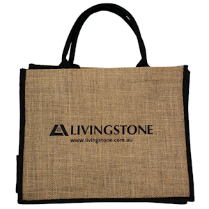 Livingstone Jute Bag, 40 x 32 x 19.5cm, Jute and Polyvinyl Chloride Coated, Black, Each Each