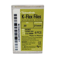 Kerr K-Flex Files, 21mm, No. 20, Stainless Steel, Colour-Coded, 6/Pack (15302)