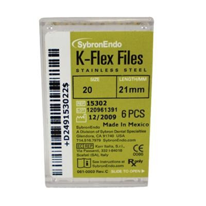 Kerr K-Flex Files, 21mm, No. 20, Stainless Steel, Colour-Coded, 6/Pack (15302)