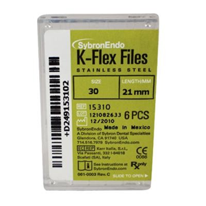 Kerr K-Flex Files, 21mm, No. 20, Stainless Steel, Colour-Coded, 6/Pack (15302)