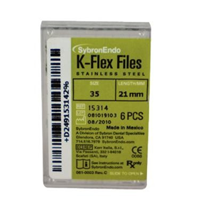 Kerr K-Flex Files, 21mm, No. 20, Stainless Steel, Colour-Coded, 6/Pack (15302)