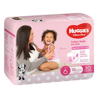 Huggies Junior Ultra Dry, For Girls, Size 6, 16kg+, Suitable For Toddlers, Comfortable Fit, High Absorbency, Long-Lasting Protection, 30 Pieces/Pack Pack