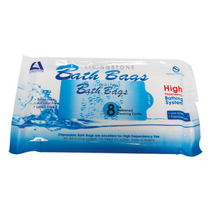 Livingstone Bath Bag Wipes, All In One Ready to Use Cleaning Towel, 19x18.5cm, Resealable, 8/Pack, LOOSE PACK ONLY Pack