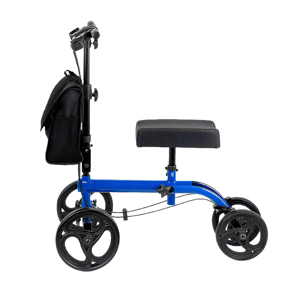 Livingstone Knee Scooter Walker, 10 inch Front Tyres, 9.6kg, Multifunctional Brakes with Bag, Blue, Each