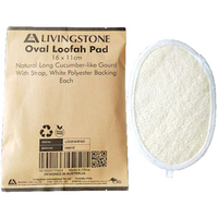 Deplume Oval Loofah Pad, 16 x 11cm, Natural Long Cucumber-like Gourd, with Strap, White Polyester Backing, Each Each