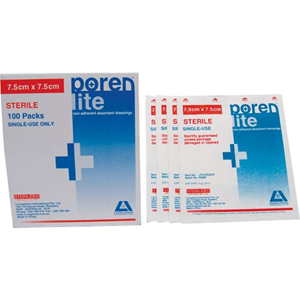 Poren-Lite Non-Adherent Absorbent Dressing, 7.5 x 7.5cm, Sterile, 100/Box Box