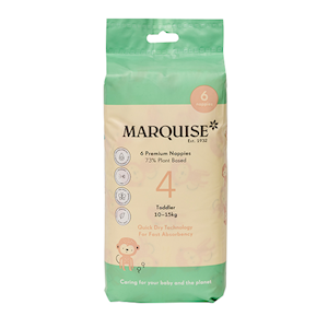 Marquise Toddler Eco Nappies Size 4 (10-15kg), Hypoallergenic, Eco-Friendly Materials, White with Pattern, 6 Pcs/Pack