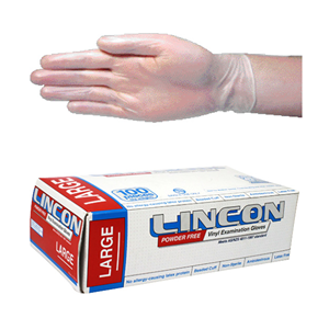 Lincon Vinyl Examination Gloves, Recyclable, 6.5g, TGA 304988, ASTM Standard, Powder Free, Large, Clear, 100/Box (Expiry: 30/04/2026)