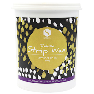 Sofeel Strip Wax Deluxe, Lavender Azure Scent, Dark Blue Synthetic Shimmer Resin, Microwavable Heat Resistant Jar, 800 grams, Each Each