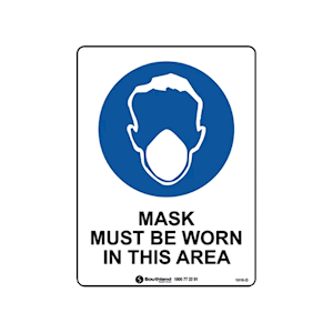 Southland Printed Sign, "Mask Must Be Worn in This Area", 450 x 300mm, Metal, Each Each