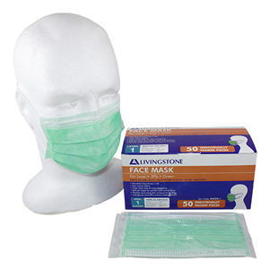 Liv Premium Face Mask, Ear Loop, 3-Ply, Level2 EN14683 TYPE IIR, BFE = 98pct Green, Latex Free, No Fibreglass, 1/Pack, 50 Packs/Box Box