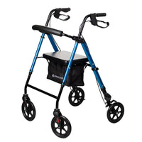 Livingstone Rollator Walker, 4 Wheel, with Padded Seat and Bag, Blue, Each