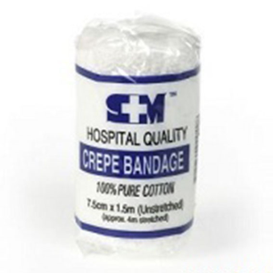 SM Crepe Bandage Hospital - 15cm width, 1.5 metres unstretched, 4metres stretched White 12/Pack Pack