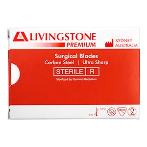 Livingstone Premium Surgical Scalpel Blade, Size 10, Carbon Steel, Ultra Sharp, Sterile, 100 Pieces/Box
